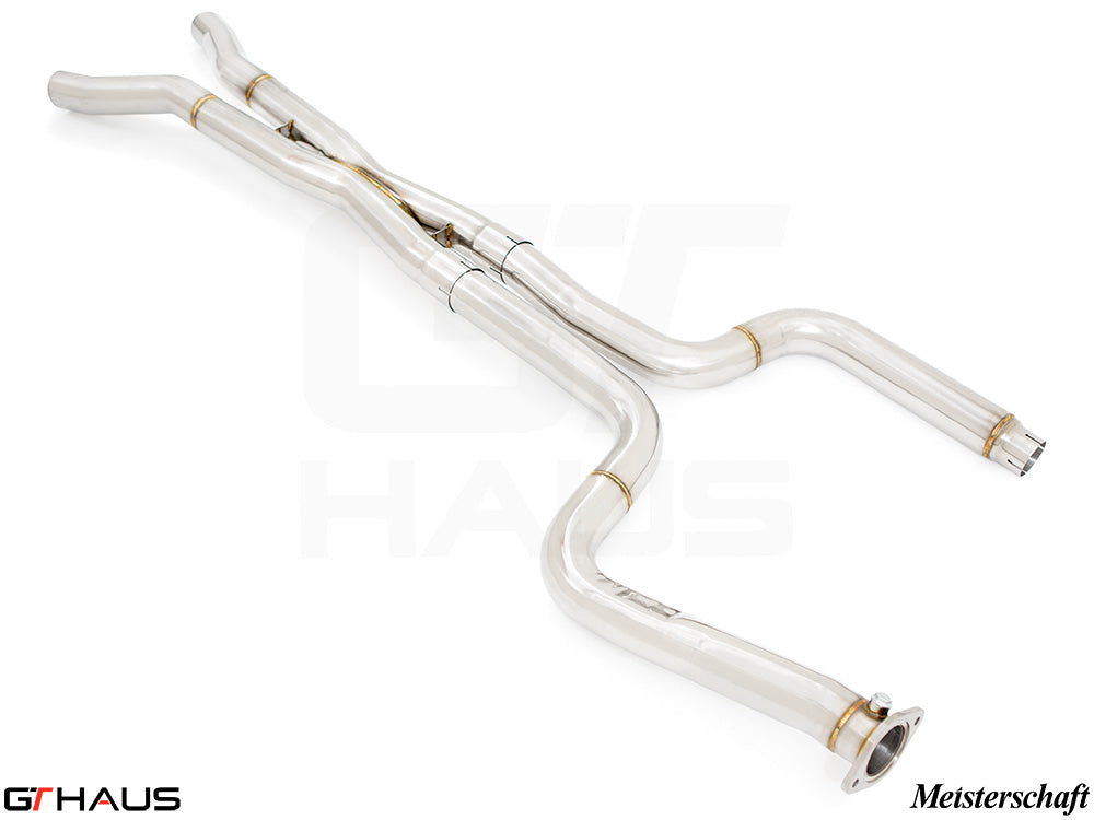 Chevrolet Camaro 2016+ full cat-back X-pipe with LSR mid resonator delete pipes, crafted from high-quality stainless steel.