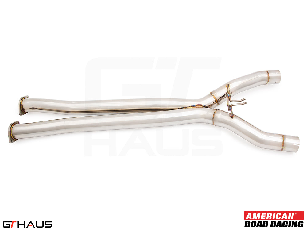 Full cat-back X-pipe for 2015-2019 Chevrolet Corvette C7 Z06 V8, featuring LSR mid resonator delete pipes for enhanced performance.