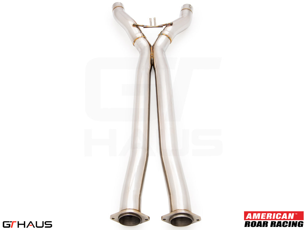 Full cat-back X-pipe for 2015-2019 Chevrolet Corvette C7 Z06 V8, featuring LSR mid resonator delete pipes for enhanced performance.