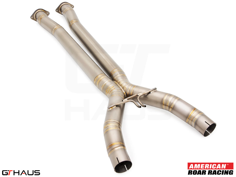Full cat-back X-pipe for 2015-2019 Chevrolet Corvette C7 Z06 V8, featuring LSR mid resonator delete pipes for enhanced performance.