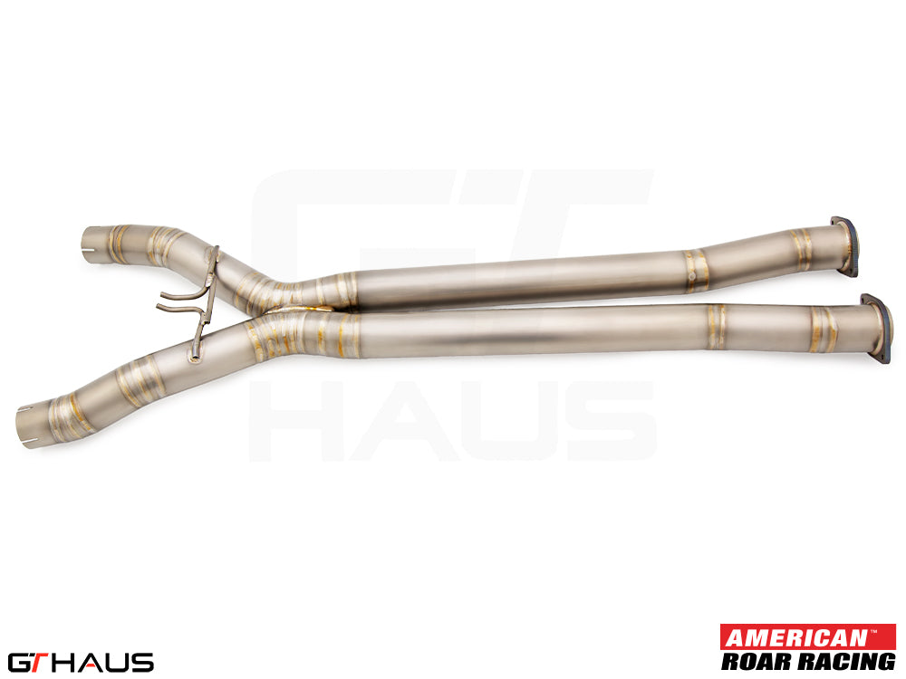 Full cat-back X-pipe for 2015-2019 Chevrolet Corvette C7 Z06 V8, featuring LSR mid resonator delete pipes.
