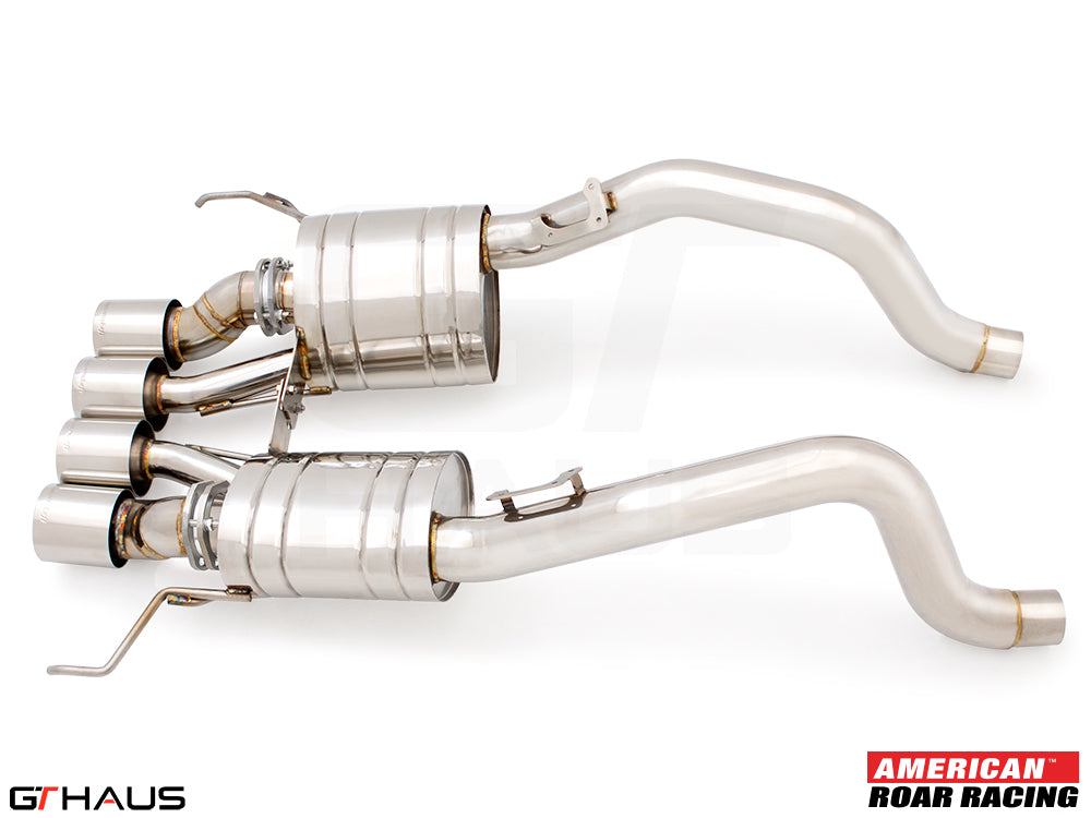 Premium performance exhaust system for 2015-2019 Chevrolet Corvette C7 Z06 V8, featuring stainless steel construction and dual tips.