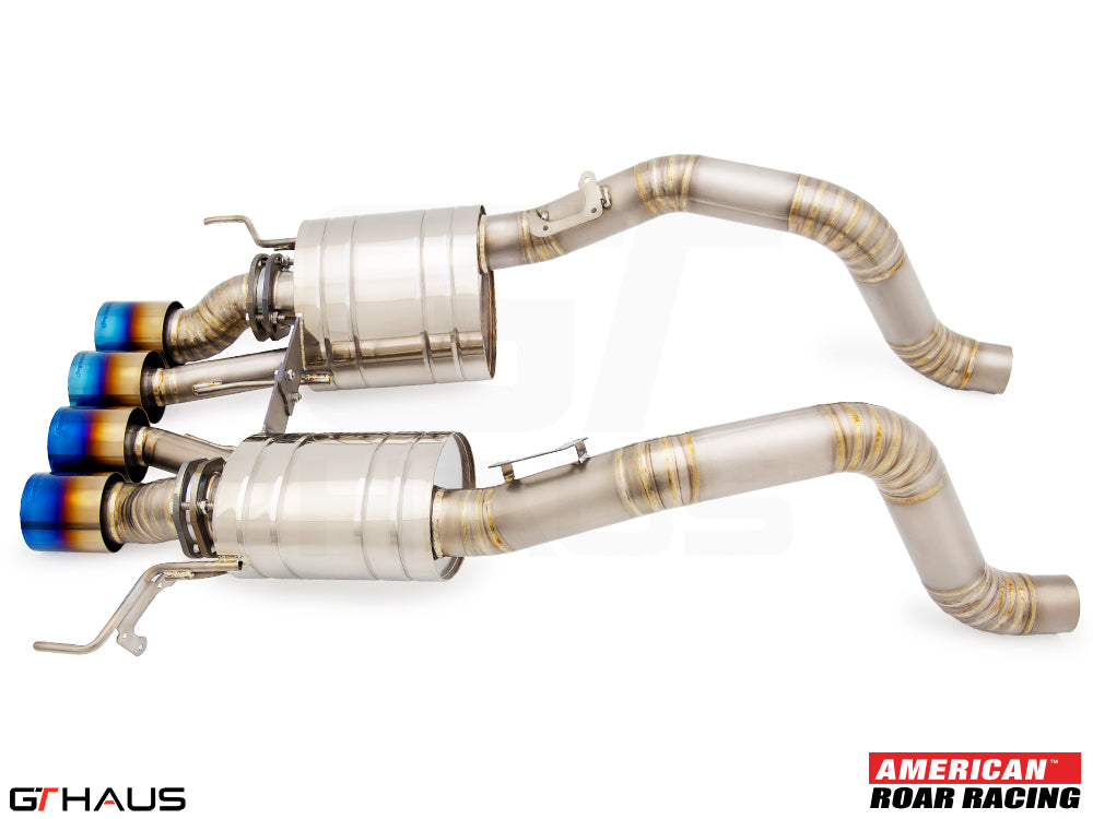 Premium performance exhaust system for 2015-2019 Chevrolet Corvette C7 Z06 V8, featuring stainless steel construction and blue-tipped tips.