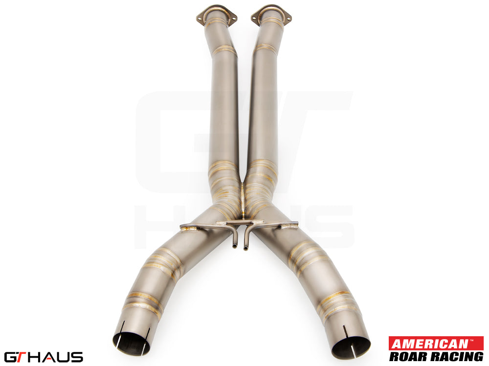 Full cat-back X-pipe for 2019 Chevrolet Corvette C7 ZR1 featuring LSR mid resonator delete pipes, crafted from high-quality stainless steel.