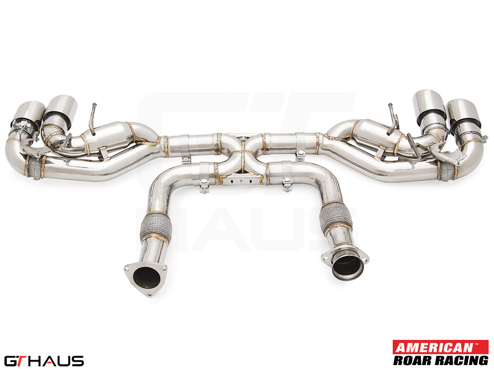 Premium exhaust system for Chevrolet Corvette C8 Stingray/E-Ray V8, featuring stainless steel construction and electronic valves.