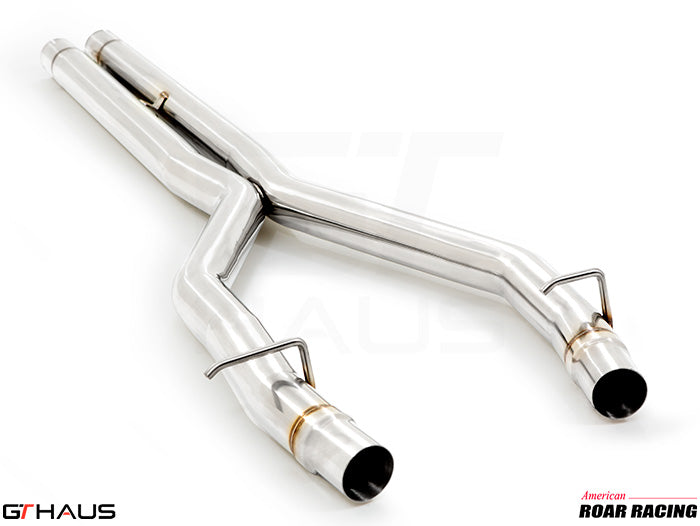 Chrysler 300C 2012-2014 catback X-pipe resonator delete section in polished stainless steel for enhanced exhaust performance.
