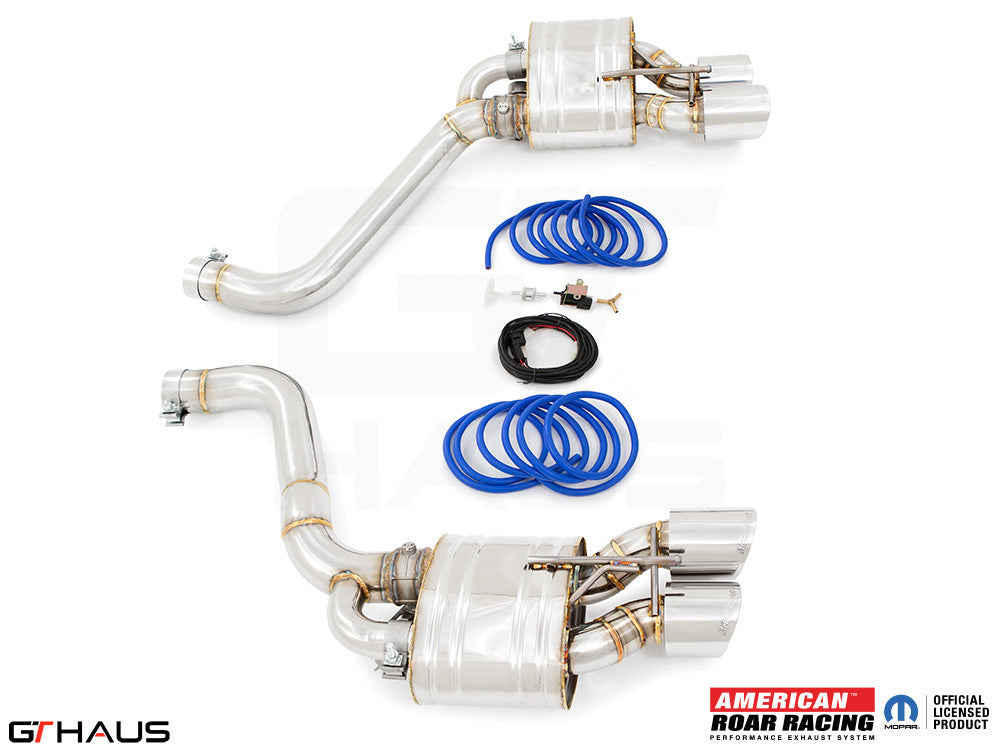 Premium performance exhaust system for Dodge Challenger DEMON, Redeye, and Jail Break models, featuring stainless steel construction.