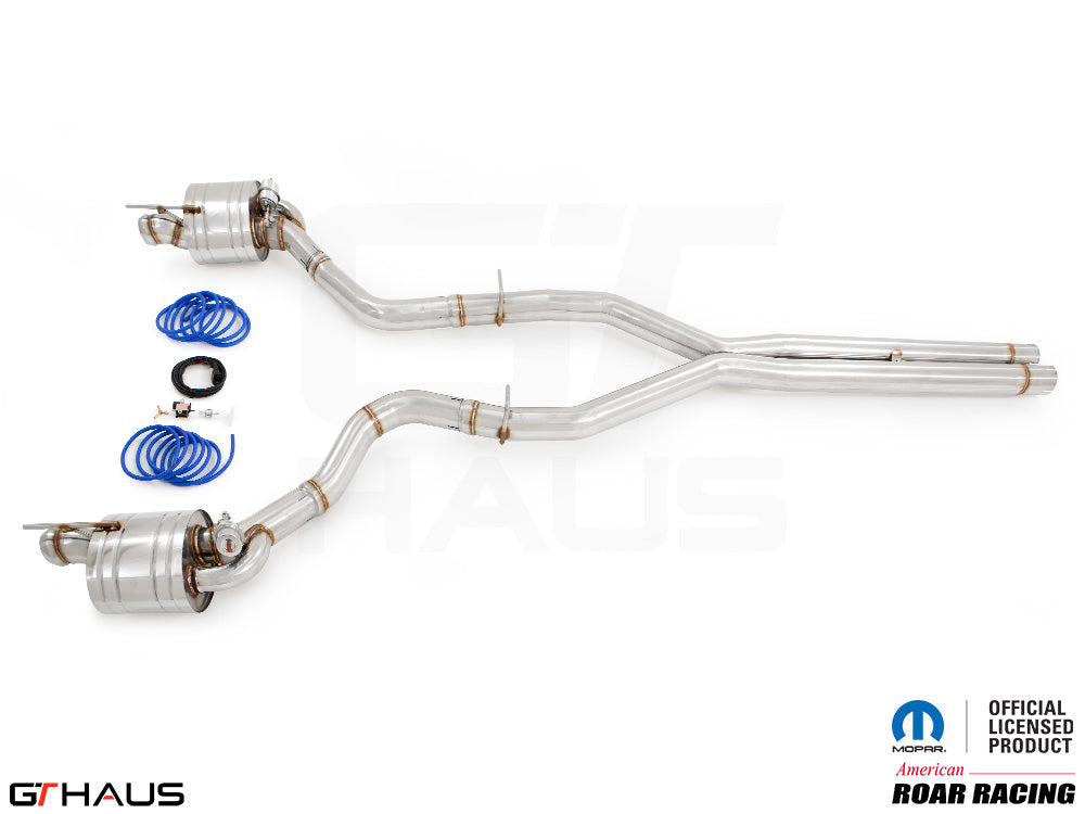 Premium performance exhaust system for Dodge Challenger DEMON, Redeye, and Jail Break models, featuring stainless steel construction.