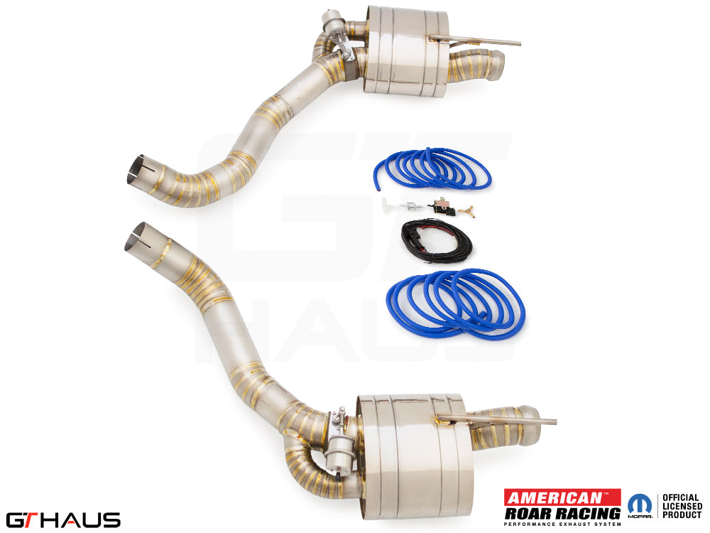 Premium performance exhaust system for Dodge Challenger DEMON, Redeye, and Jail Break models, featuring stainless steel construction.