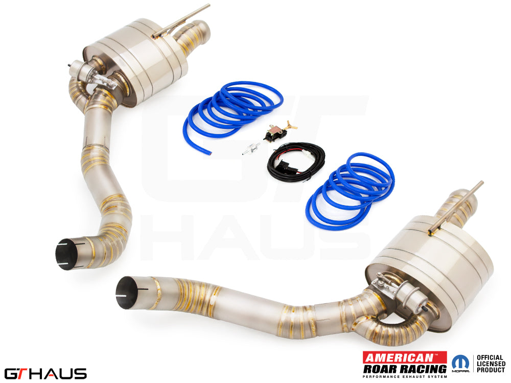 Premium performance exhaust system for Dodge Challenger DEMON, Redeye, and Jail Break, featuring stainless steel construction and electronic valve control.