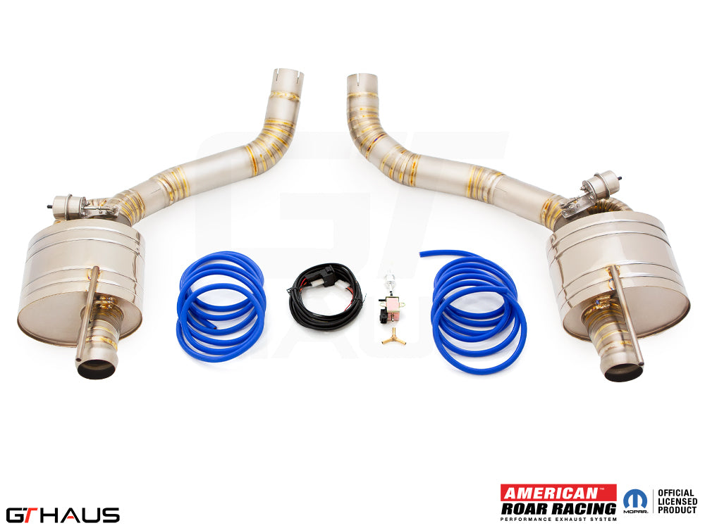 Premium performance exhaust system for Dodge Challenger DEMON, Redeye, and Jail Break models, featuring stainless steel construction.