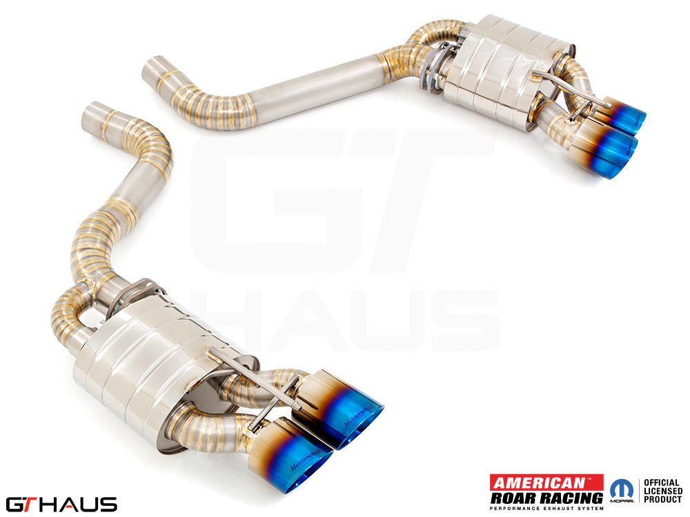 Premium performance exhaust system for Dodge Challenger DEMON, Redeye, and Jail Break models, featuring stainless steel construction.