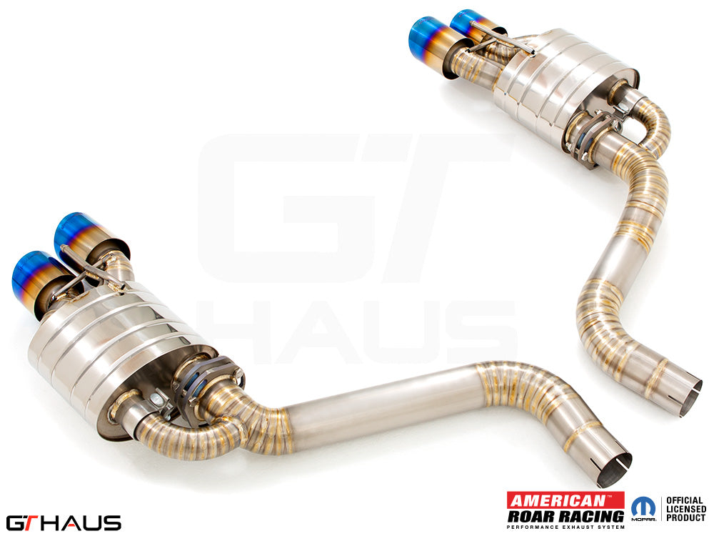 Premium performance exhaust system for Dodge Challenger DEMON/Redeye/Jail Break, featuring stainless steel construction and dual tips.