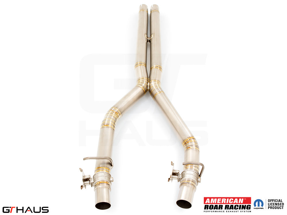 Premium stainless steel catback X-pipe for 2015+ Dodge Challenger SRT8, Scat-pack, and Hellcat with factory control.