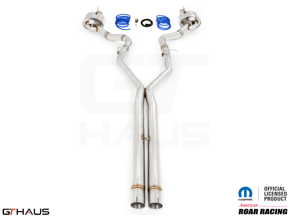 Premium performance exhaust system for Dodge Challenger SRT8, Scat-pack, and Hellcat 707, featuring stainless steel construction.