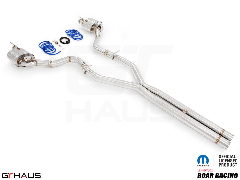 Premium performance exhaust system for Dodge Challenger SRT8, Scat-pack, and Hellcat 707, featuring stainless steel construction.