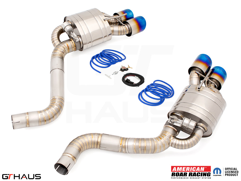 Premium performance exhaust system for Dodge Challenger SRT8, Scat-pack, and Hellcat 707, featuring stainless steel construction.