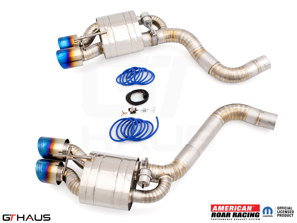 Premium performance exhaust system for Dodge Challenger SRT8, Scat-pack, and Hellcat 707, featuring stainless steel construction.