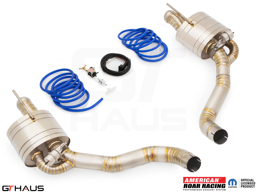 Premium performance exhaust system for Dodge Challenger SRT8, Scat-pack, and Hellcat 707, featuring stainless steel construction.