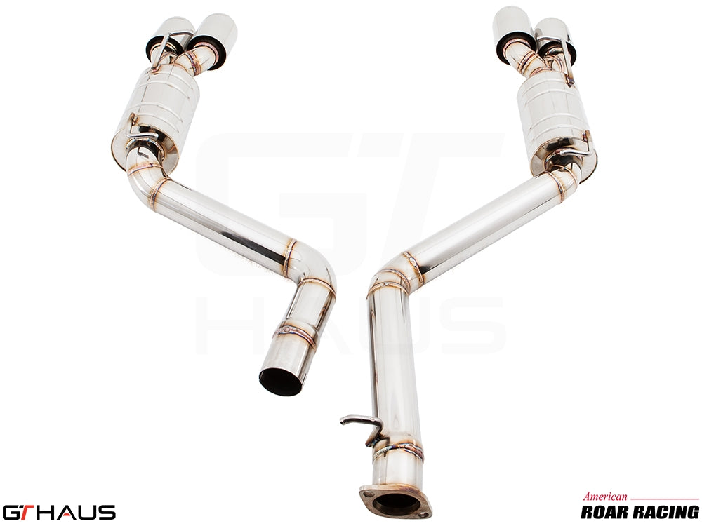 Premium stainless steel exhaust system for 2008-2014 Dodge Challenger SRT8 with HEMI V8 engines, featuring dual tips.