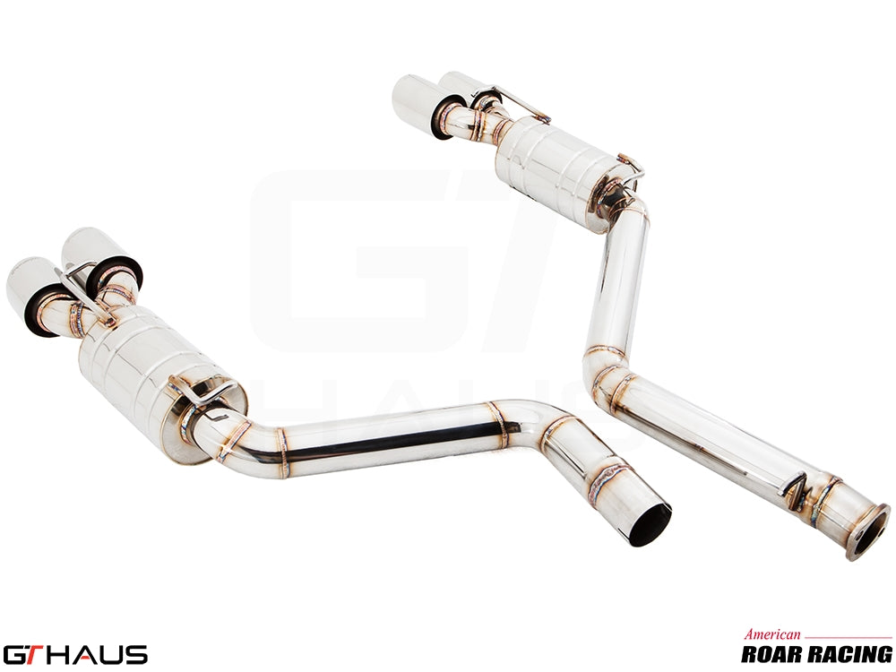 Premium performance exhaust system for Dodge Challenger SRT8, featuring stainless steel construction and dual tips.