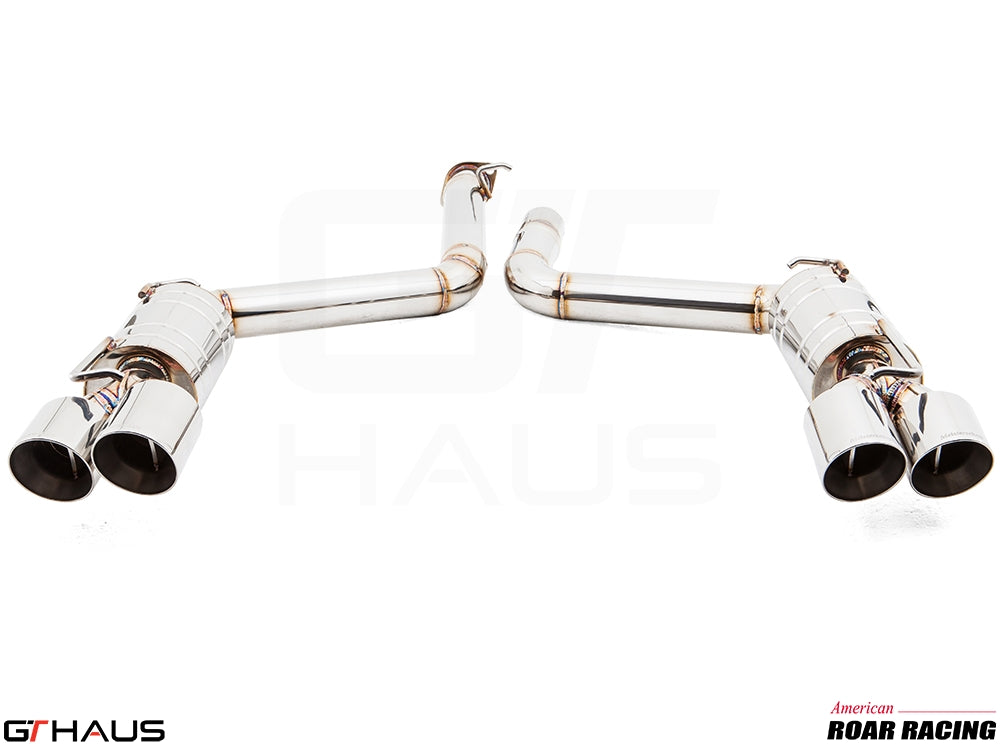 Premium performance exhaust system for Dodge Challenger SRT8 featuring dual polished tips and stainless steel construction.