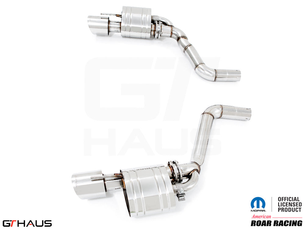 Premium performance exhaust system for Dodge Charger SRT8, Scat-pack, Hellcat 707, and Redeye models, showcasing stainless steel construction.