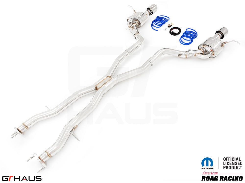 Premium performance exhaust system for 2012+ Dodge Durango R/T with 5.7 HEMI V8, featuring stainless steel construction.