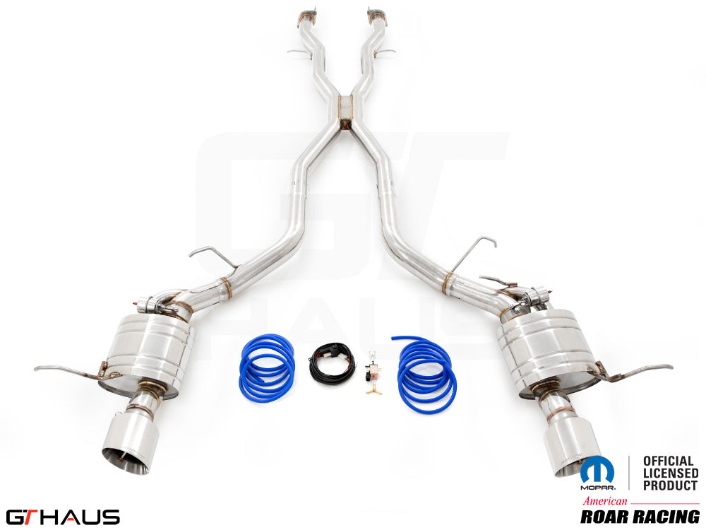 Premium performance exhaust system for 2012+ Dodge Durango R/T with 5.7 HEMI V8, featuring dual tips and electronic valve control.