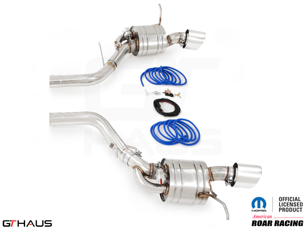 Premium performance exhaust system for 2012+ Dodge Durango R/T with 5.7 HEMI V8, featuring stainless steel construction.