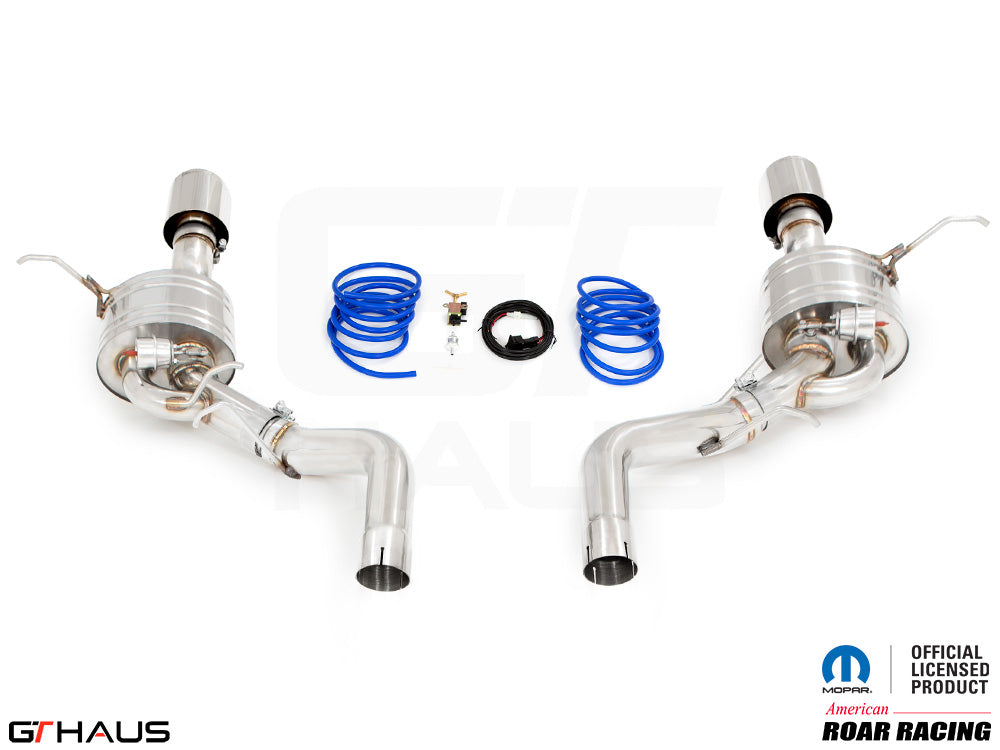 Premium performance exhaust system for Dodge Durango R/T featuring dual stainless steel tips and electronic valve control.