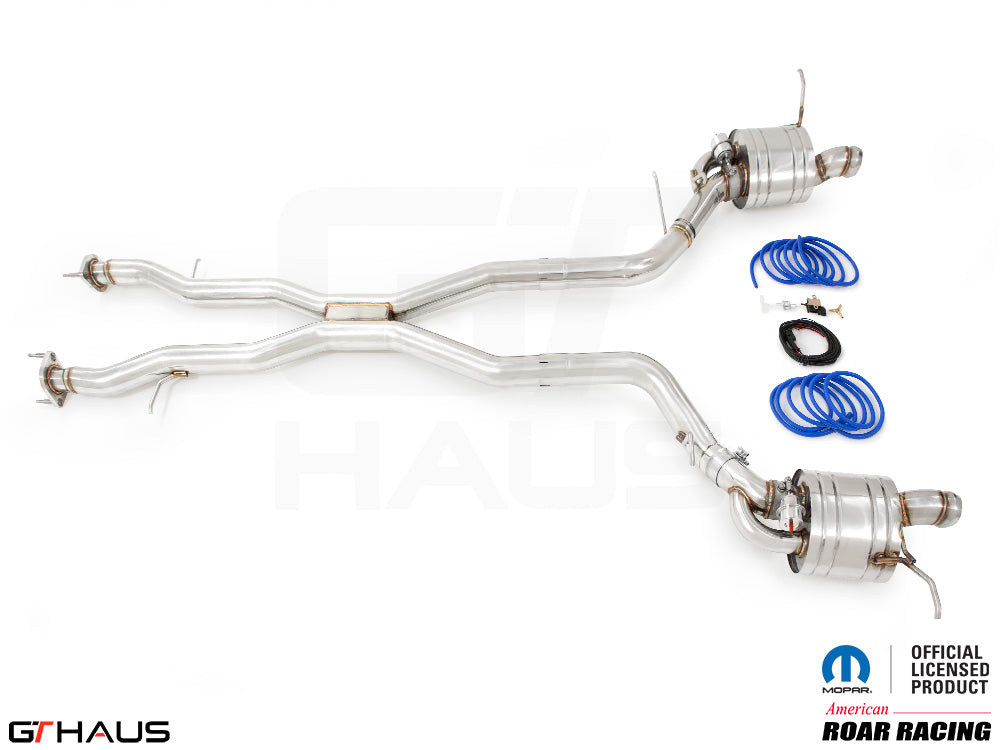 Premium performance exhaust system for 2012+ Dodge Durango R/T with 5.7 HEMI V8, featuring stainless steel construction.