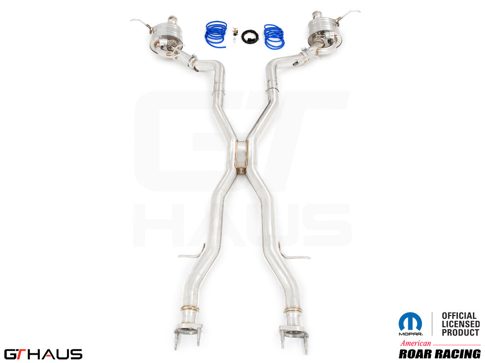 Premium performance exhaust system for 2012+ Dodge Durango R/T with 5.7 HEMI V8, featuring stainless steel construction.