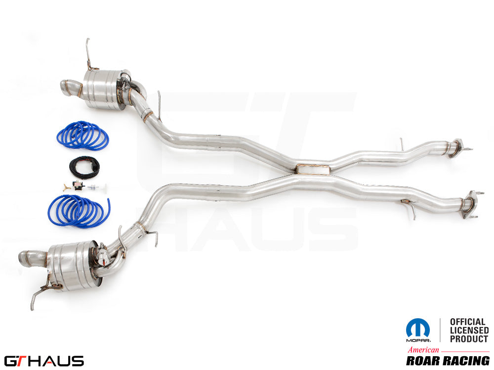 Premium performance exhaust system for 2012+ Dodge Durango R/T with 5.7 HEMI V8, featuring stainless steel construction and accessories.