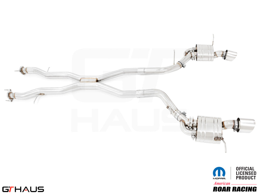 Premium performance exhaust system for 2012+ Dodge Durango R/T with 5.7 HEMI V8, featuring stainless steel construction.