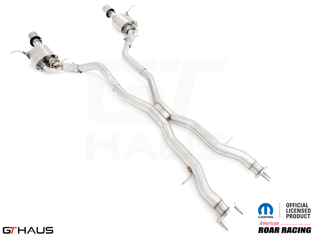 Premium performance exhaust system for 2012+ Dodge Durango R/T with 5.7 HEMI V8, featuring stainless steel construction.