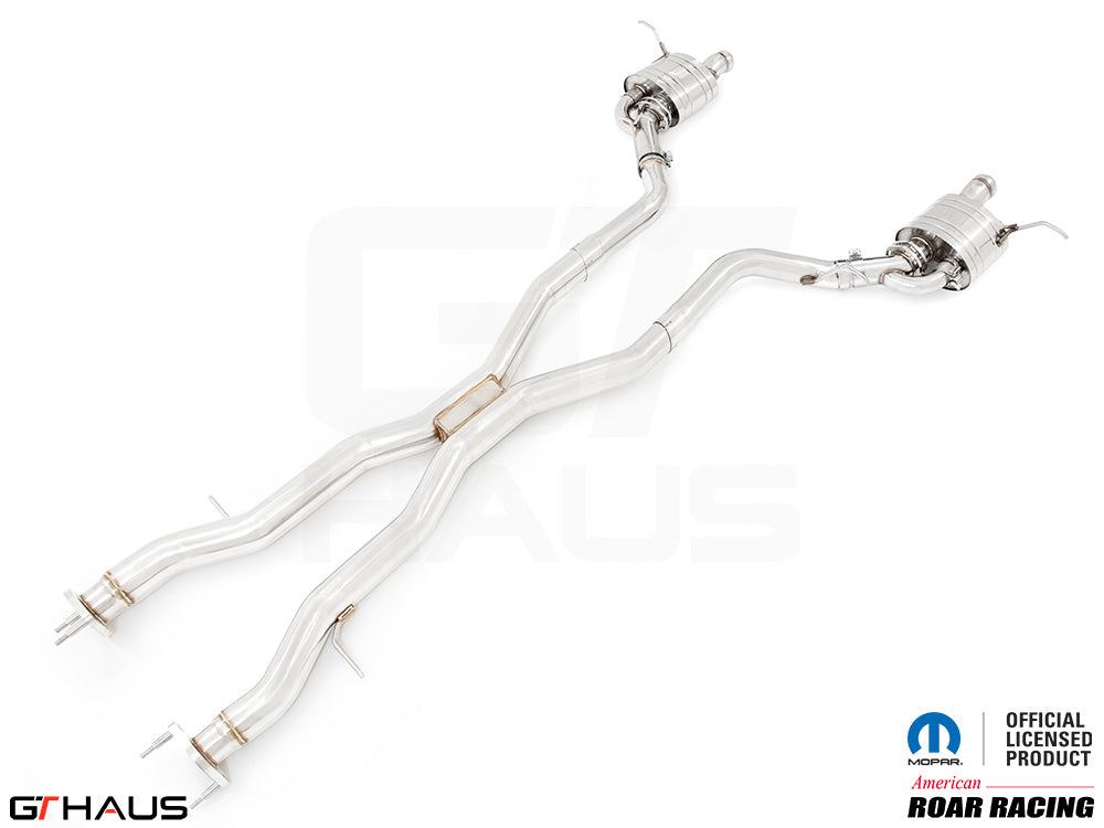 Premium performance exhaust system for 2012+ Dodge Durango R/T with 5.7 HEMI V8, featuring stainless steel construction.