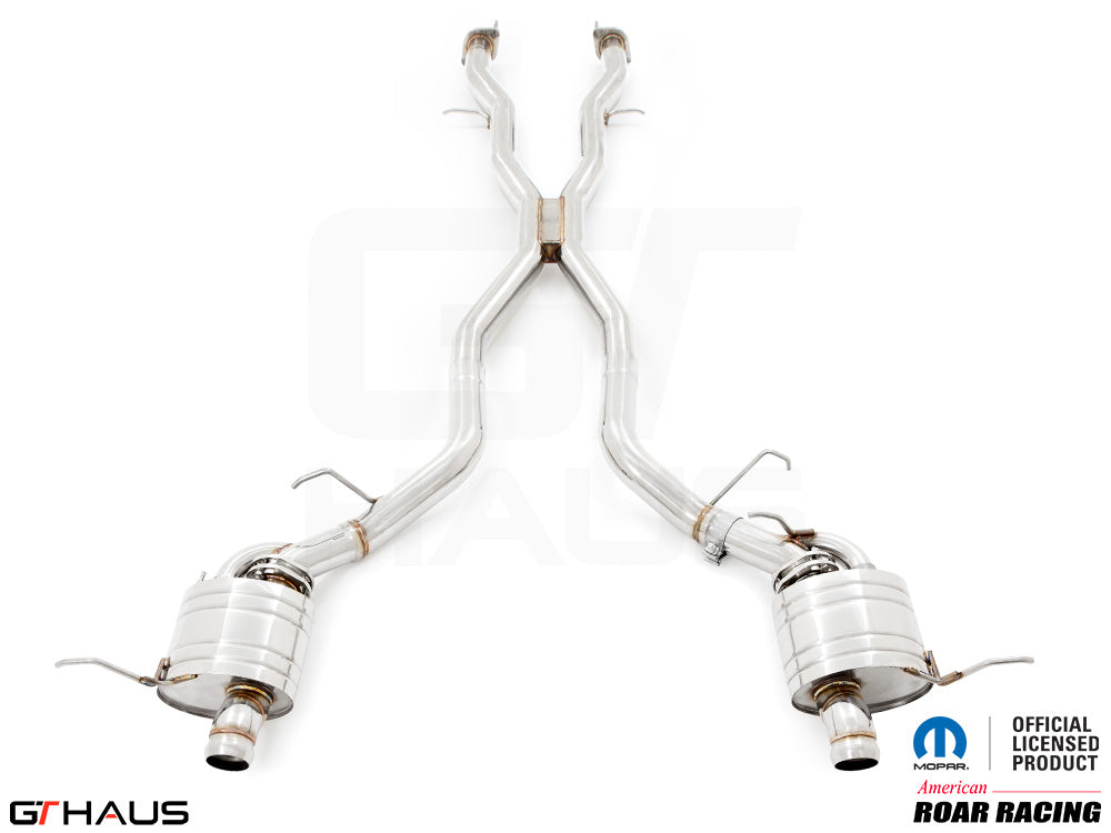 Premium performance exhaust system for 2012+ Dodge Durango R/T with 5.7 HEMI V8, featuring stainless steel construction.