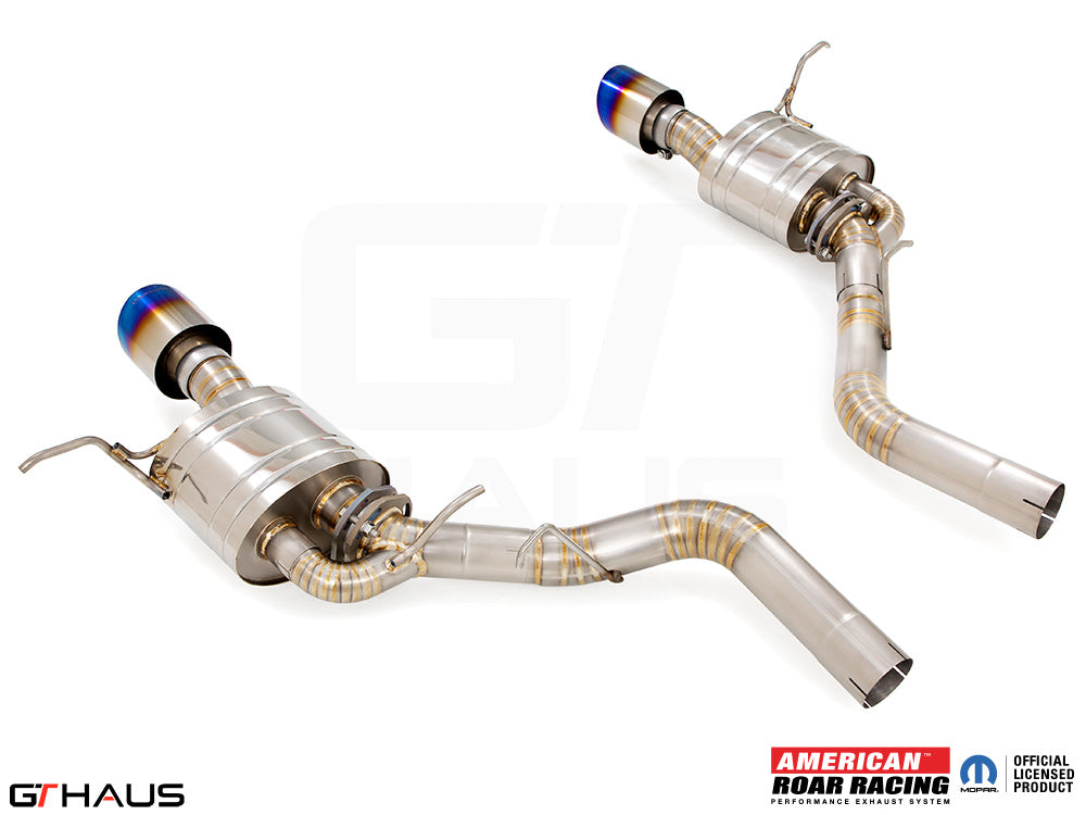 High-performance exhaust system for 2012+ Dodge Durango R/T with 5.7 HEMI V8, featuring stainless steel construction and dual tips.