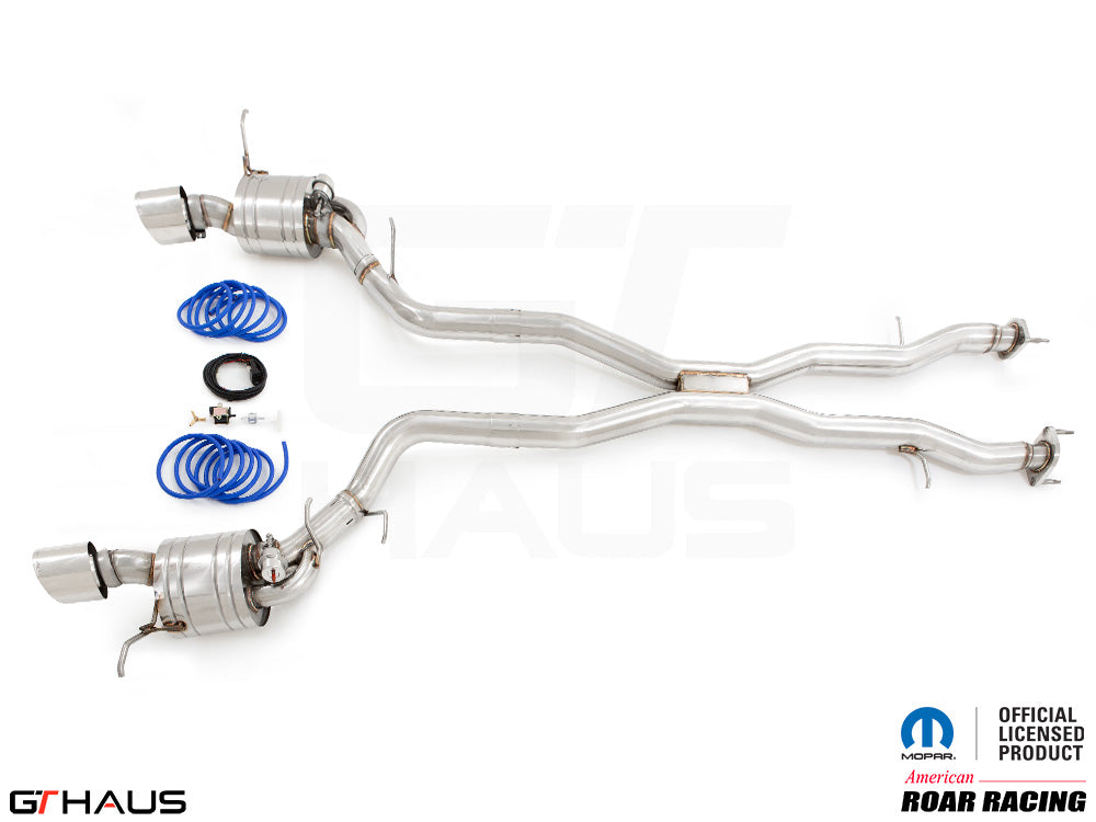 Premium performance exhaust system for 2017+ Dodge Durango SRT8 with 6.4 HEMI V8, featuring stainless steel construction.