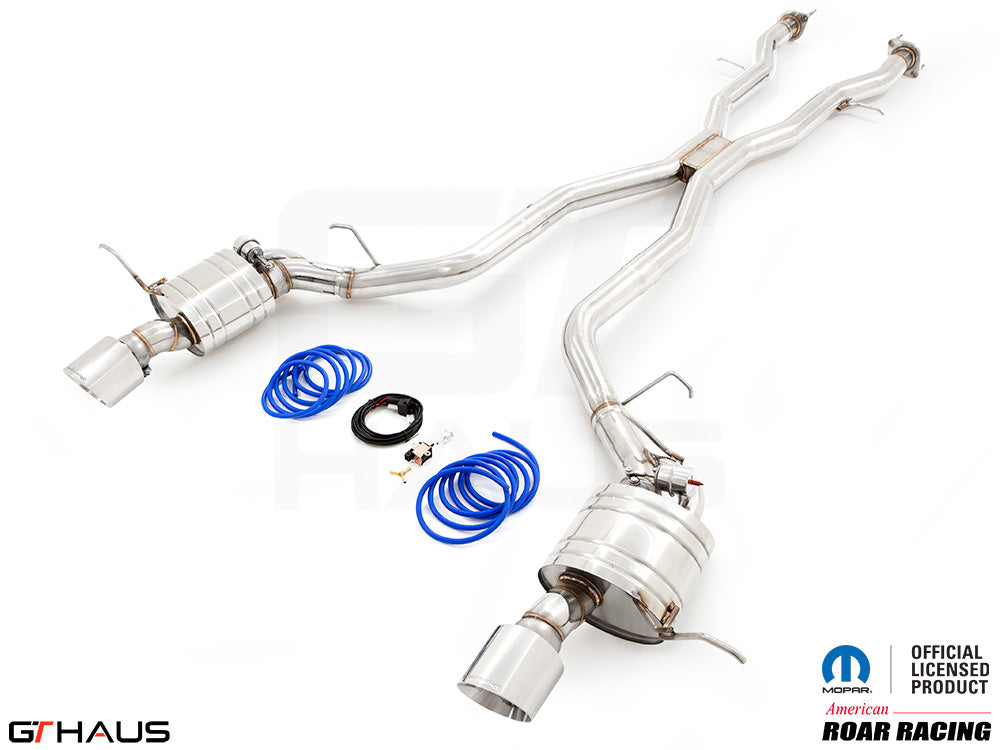 Premium performance exhaust system for 2017+ Dodge Durango SRT8 with 6.4 HEMI V8, featuring stainless steel construction and electronic valve control.