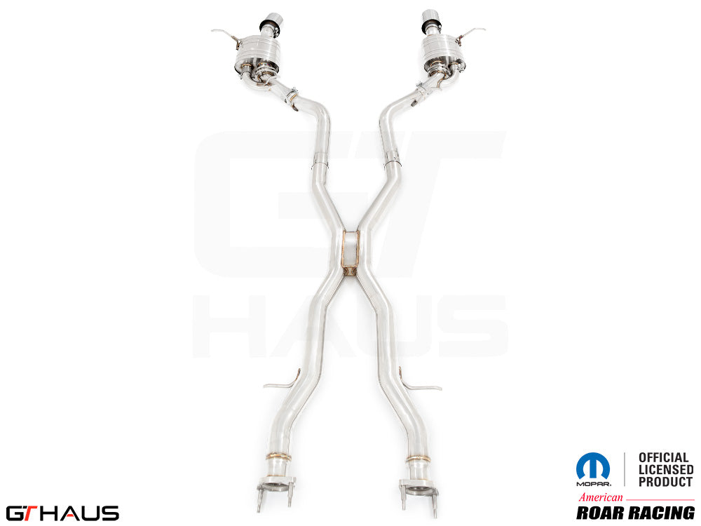 Premium performance exhaust system for 2017+ Dodge Durango SRT8 with 6.4 HEMI V8, featuring stainless steel construction.