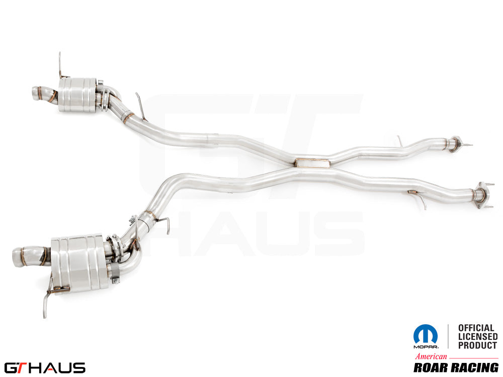 Premium performance exhaust system for 2017+ Dodge Durango SRT8 with 6.4 HEMI V8, featuring stainless steel construction.