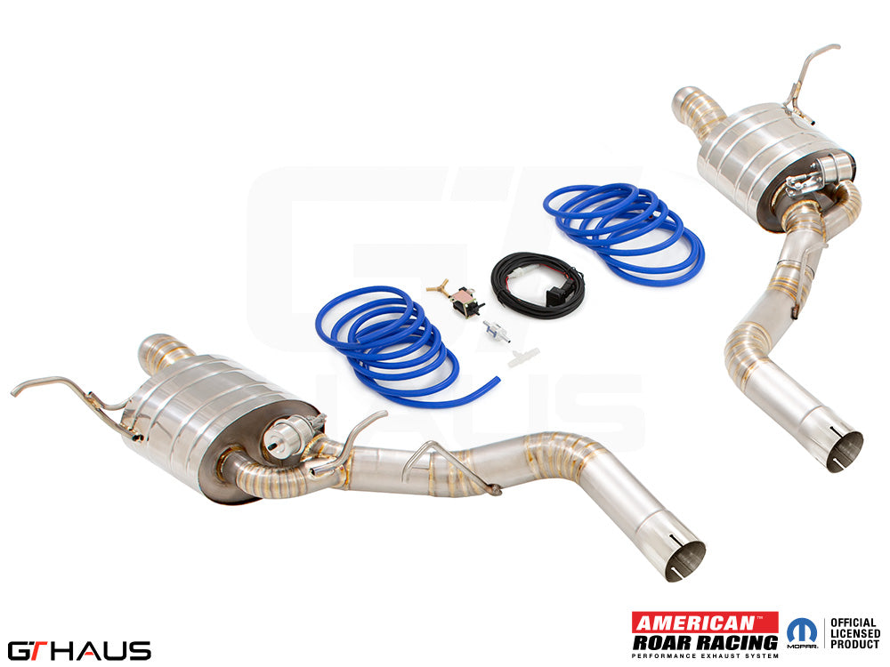 Premium performance exhaust system for 2017+ Dodge Durango SRT8 with 6.4 HEMI V8, featuring stainless steel construction.