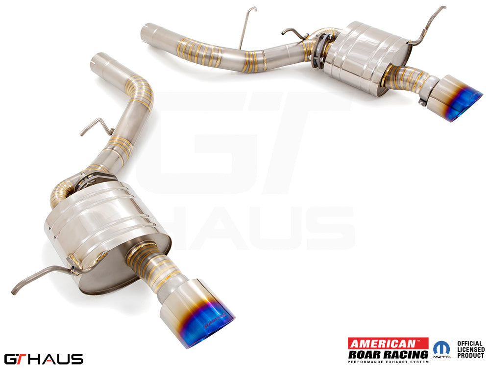 Premium performance exhaust system for 2017+ Dodge Durango SRT8 featuring T304 stainless steel and vibrant tips.