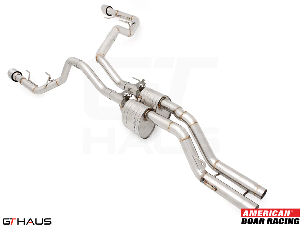 Premium stainless steel exhaust system for 2023+ Ford F-150 Raptor R, featuring dual tips and enhanced performance design.