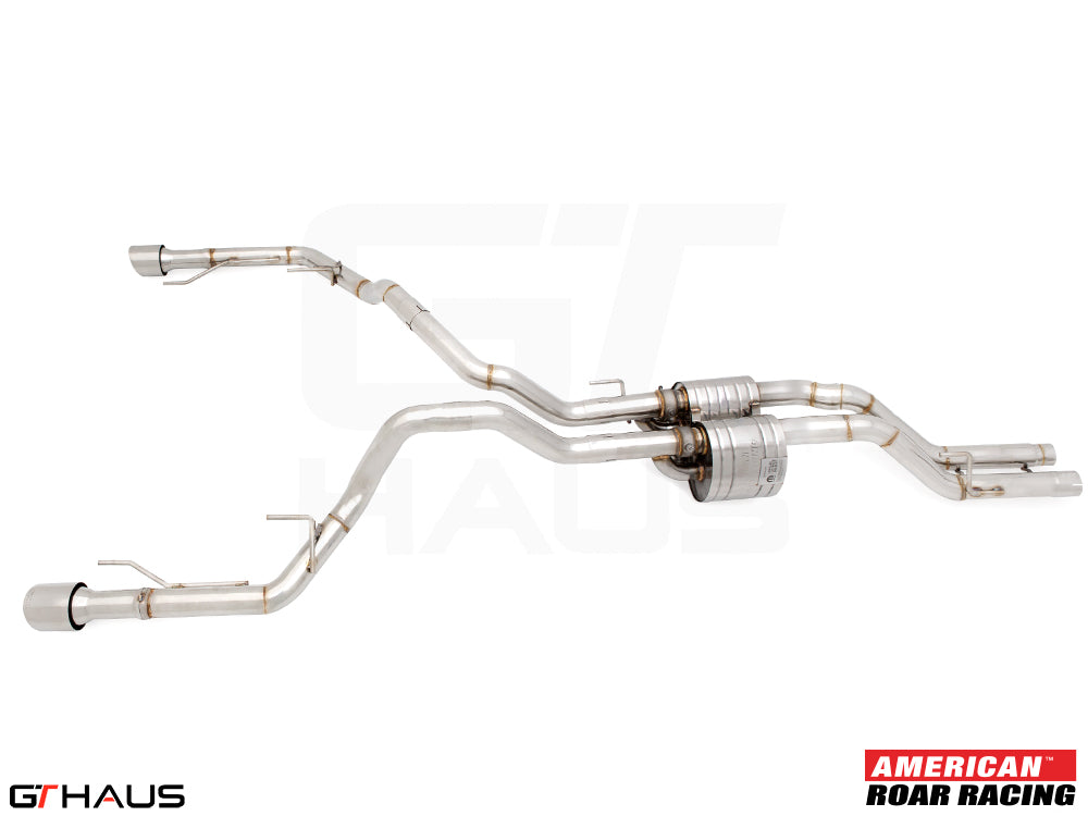 Premium performance exhaust system for the 2023 Ford F-150 Raptor R, featuring stainless steel construction and enhanced sound.