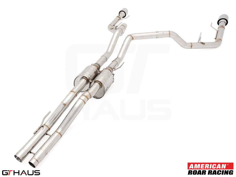 Premium performance exhaust system for 2023+ Ford F-150 Raptor R, featuring stainless steel construction and dual tips.