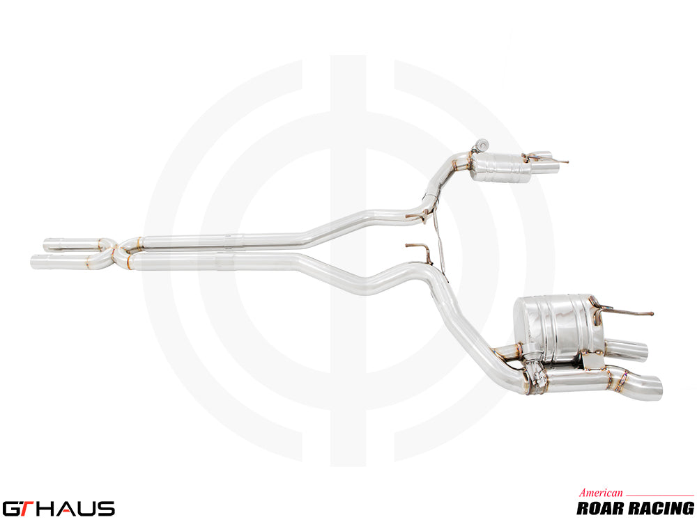 Premium exhaust system for Ford Mustang GT350 and GT350R, featuring stainless steel construction and performance design.