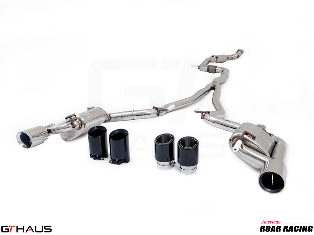 Premium exhaust system for 2015-2017 Ford Mustang GT 5.0L, featuring stainless steel construction and dual tips.